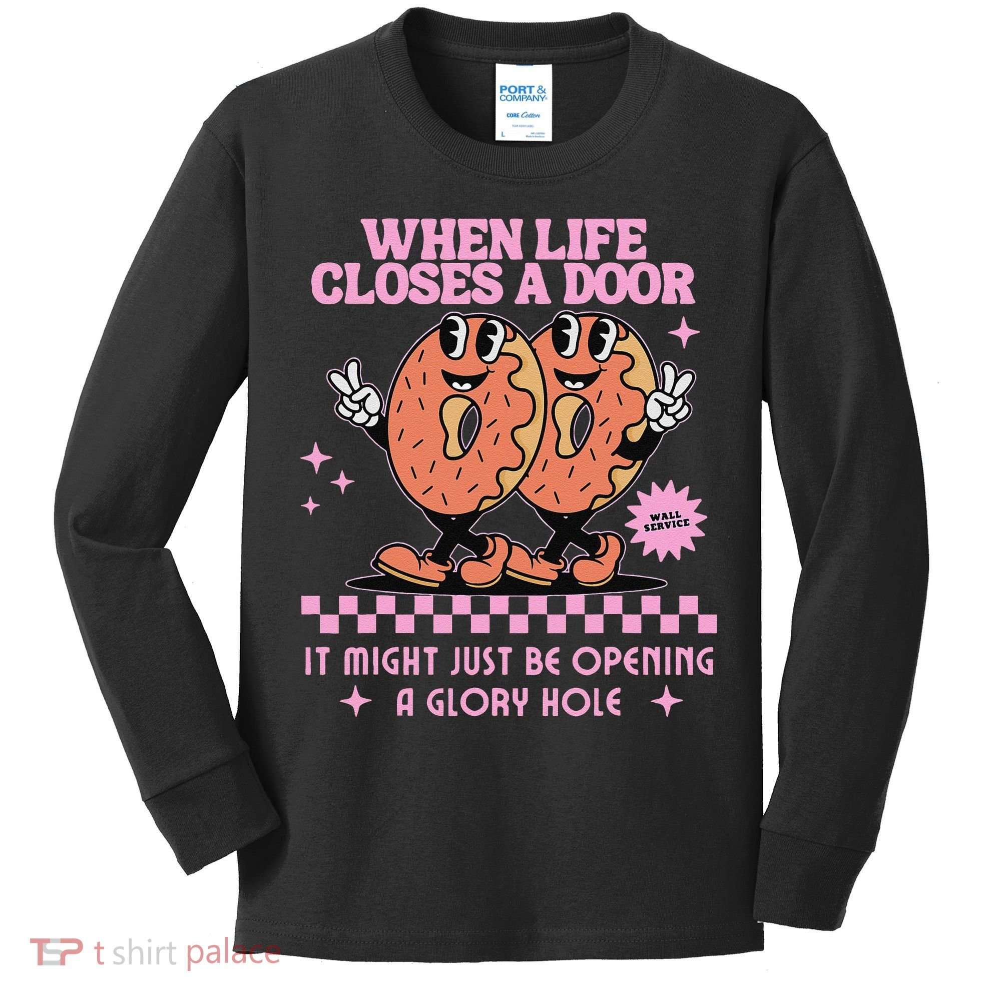 Life Closes A Door Funny Embarrassing Gag Glory Hole Meme Kids Long Sleeve Shirt