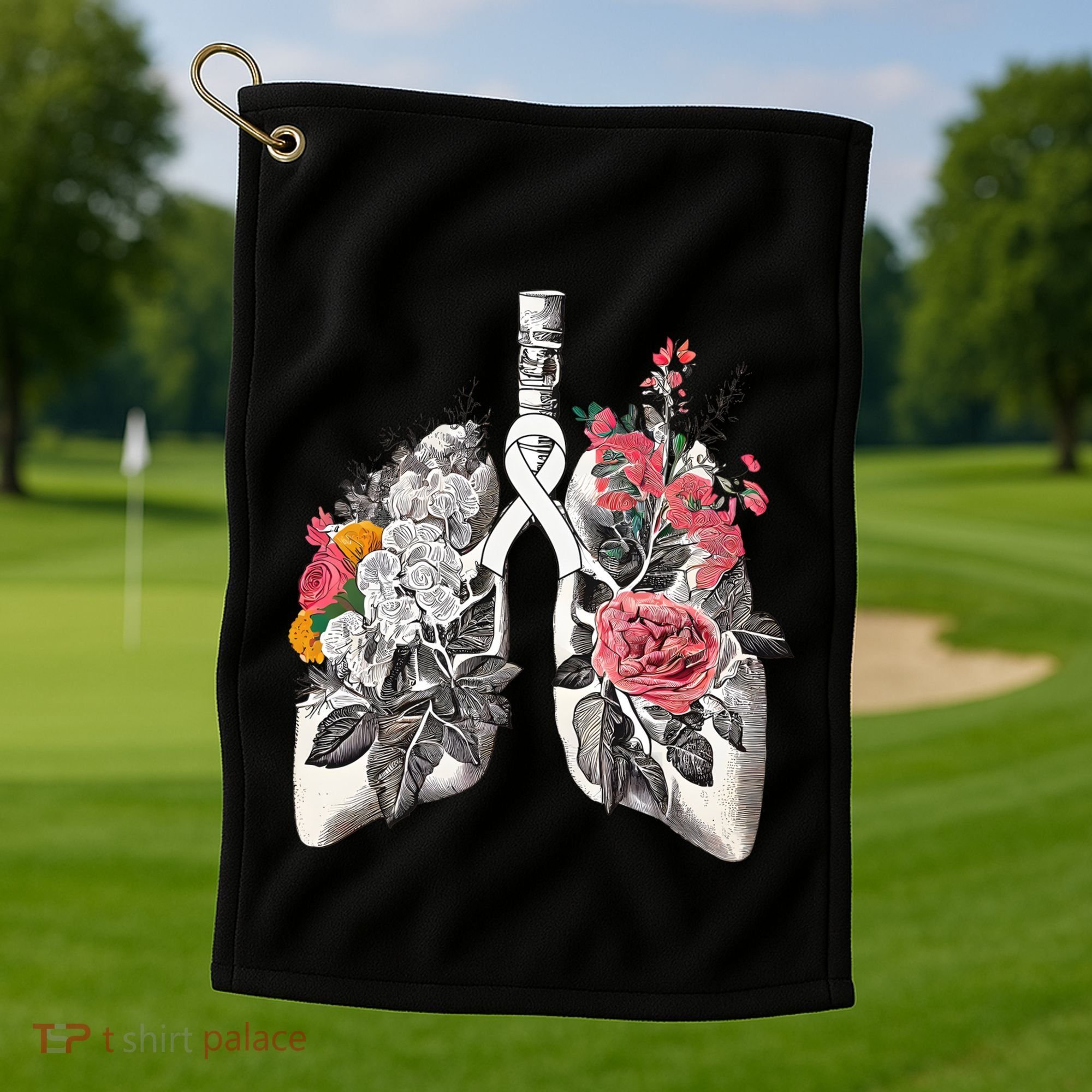 Lung Cancer Awareness Floral Flower Golf Towel