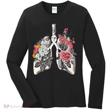 Lung Cancer Awareness Floral Flower Women's Long Sleeve Shirt