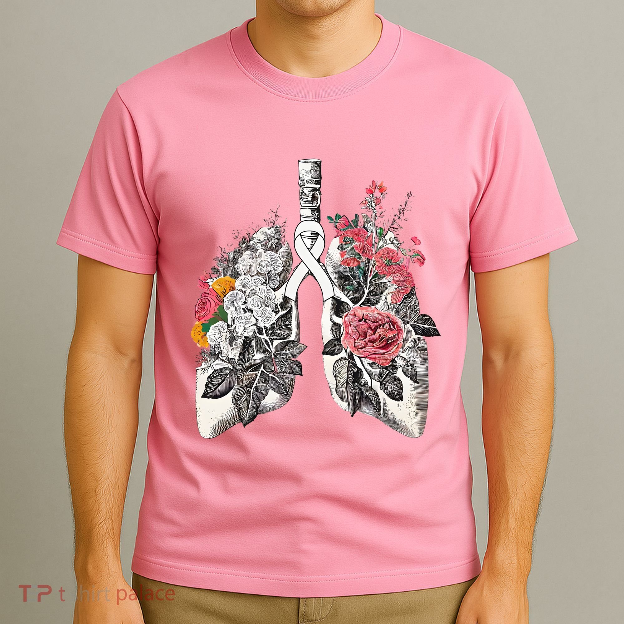 Lung Cancer Awareness Floral Flower T-Shirt