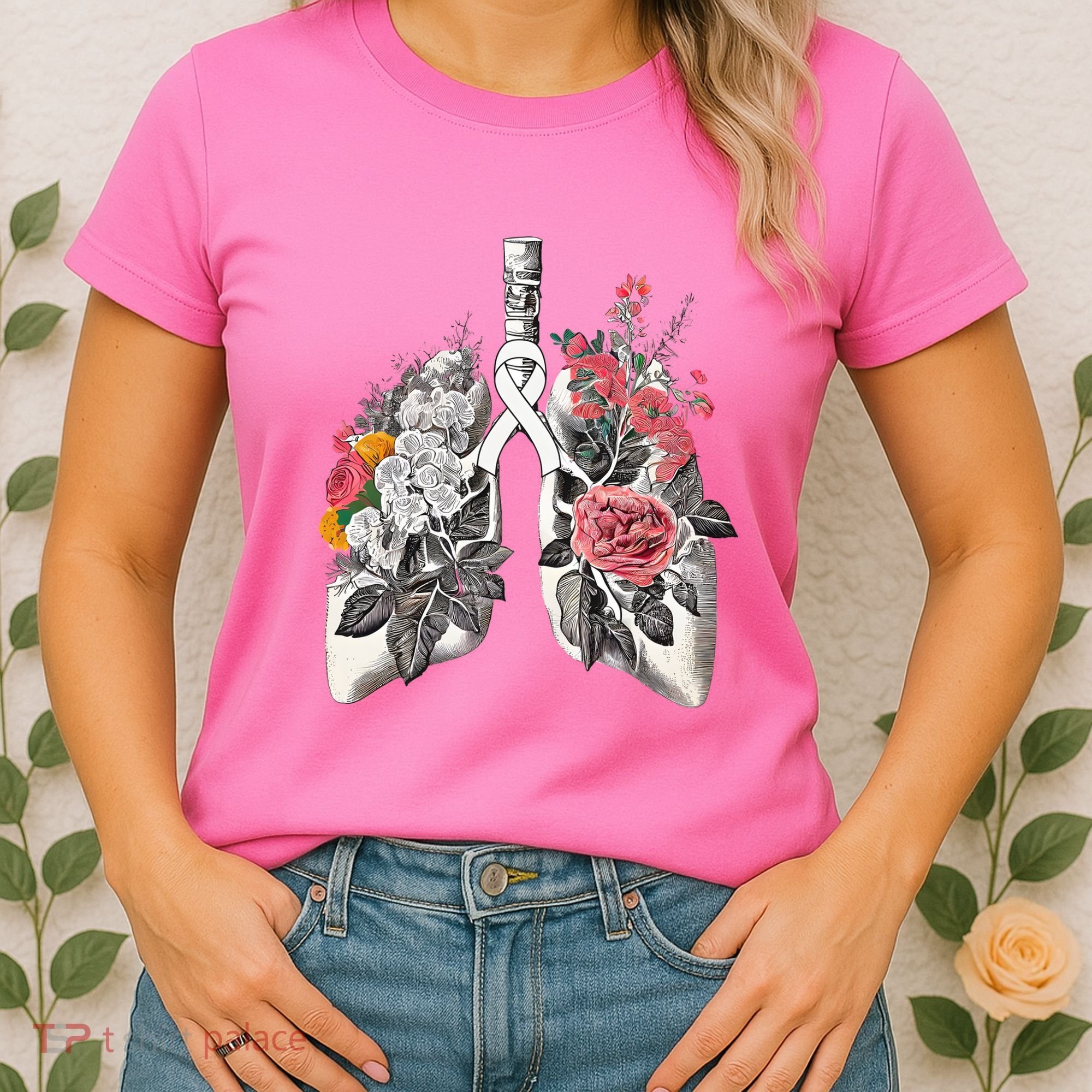 Lung Cancer Awareness Floral Flower Women's T-Shirt