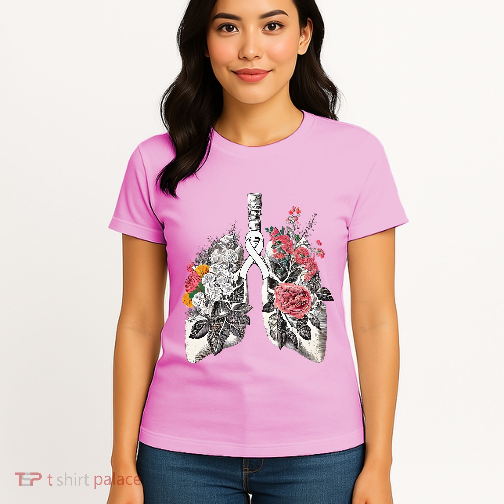 Lung Cancer Awareness Floral Flower Women's T-Shirt