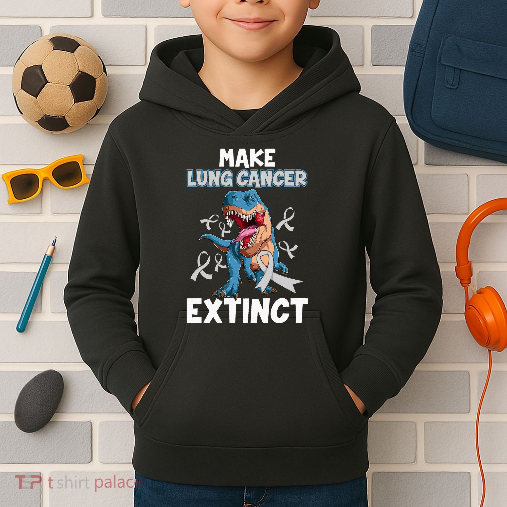 Lung Cancer Awareness Make Lung Cancer Extinct Kids Hoodie