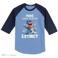 Lung Cancer Awareness Make Lung Cancer Extinct Raglan Baseball Sleeve Shirt thumb 0