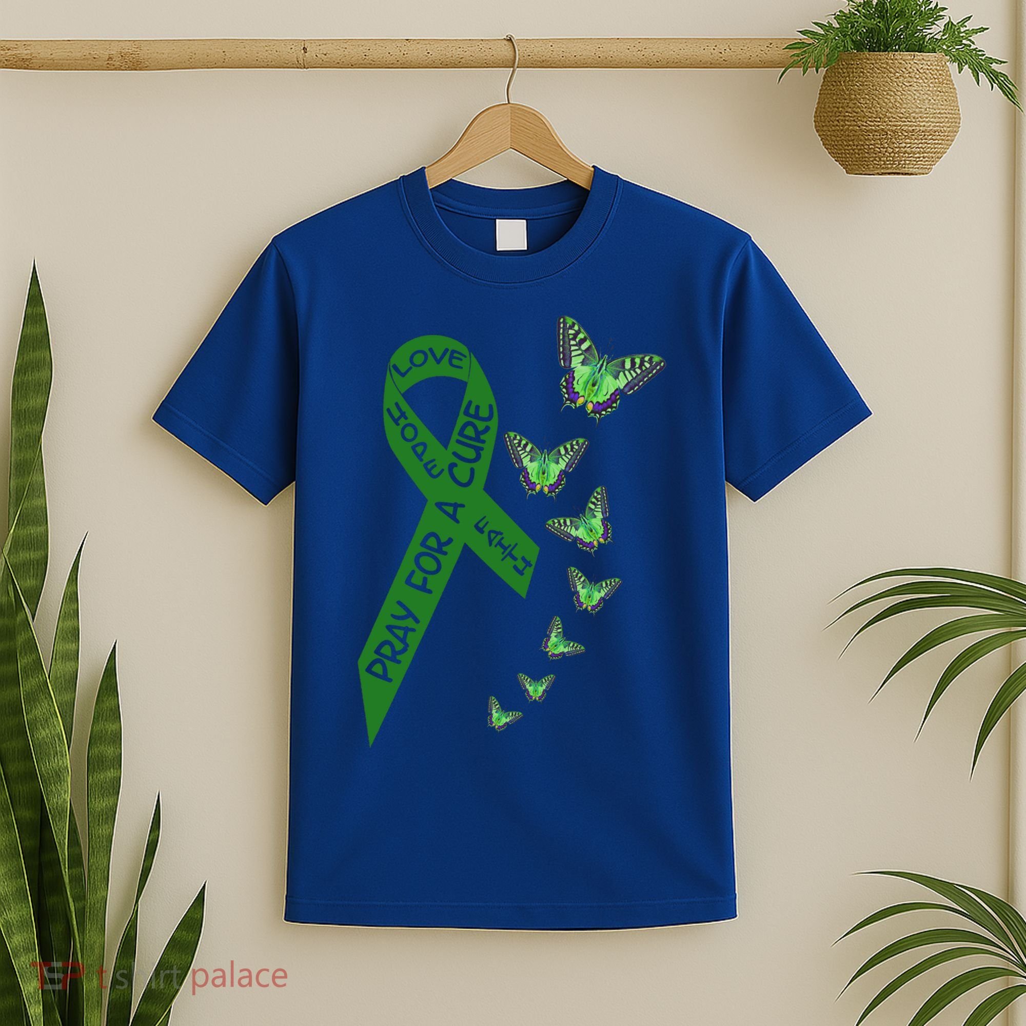 Liver Cancer Awareness Green Ribbon Religious Butterflies Gift T-Shirt