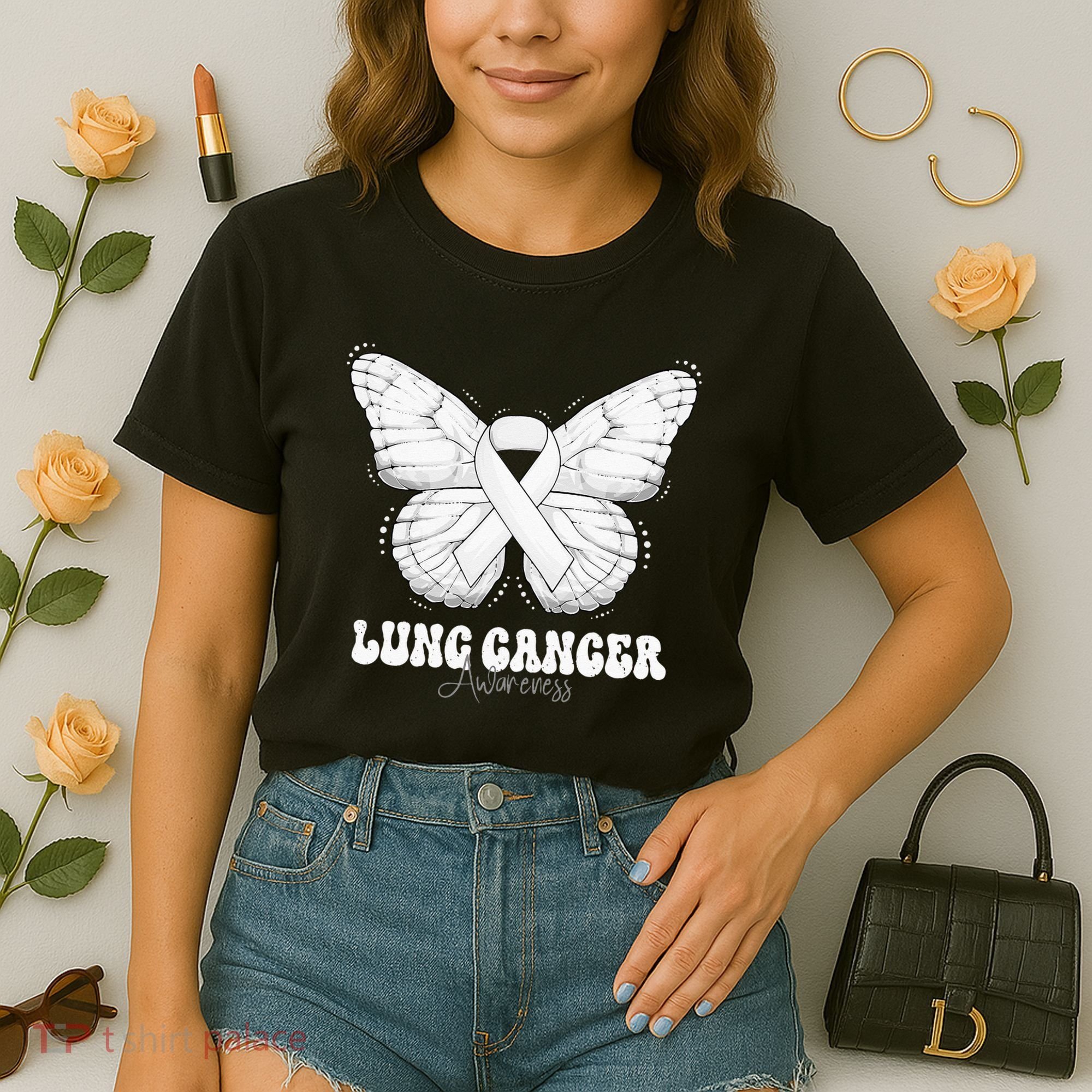 Lung Cancer Awareness Month White Ribbon Butterfly Comfort Colors Boxy T-Shirt