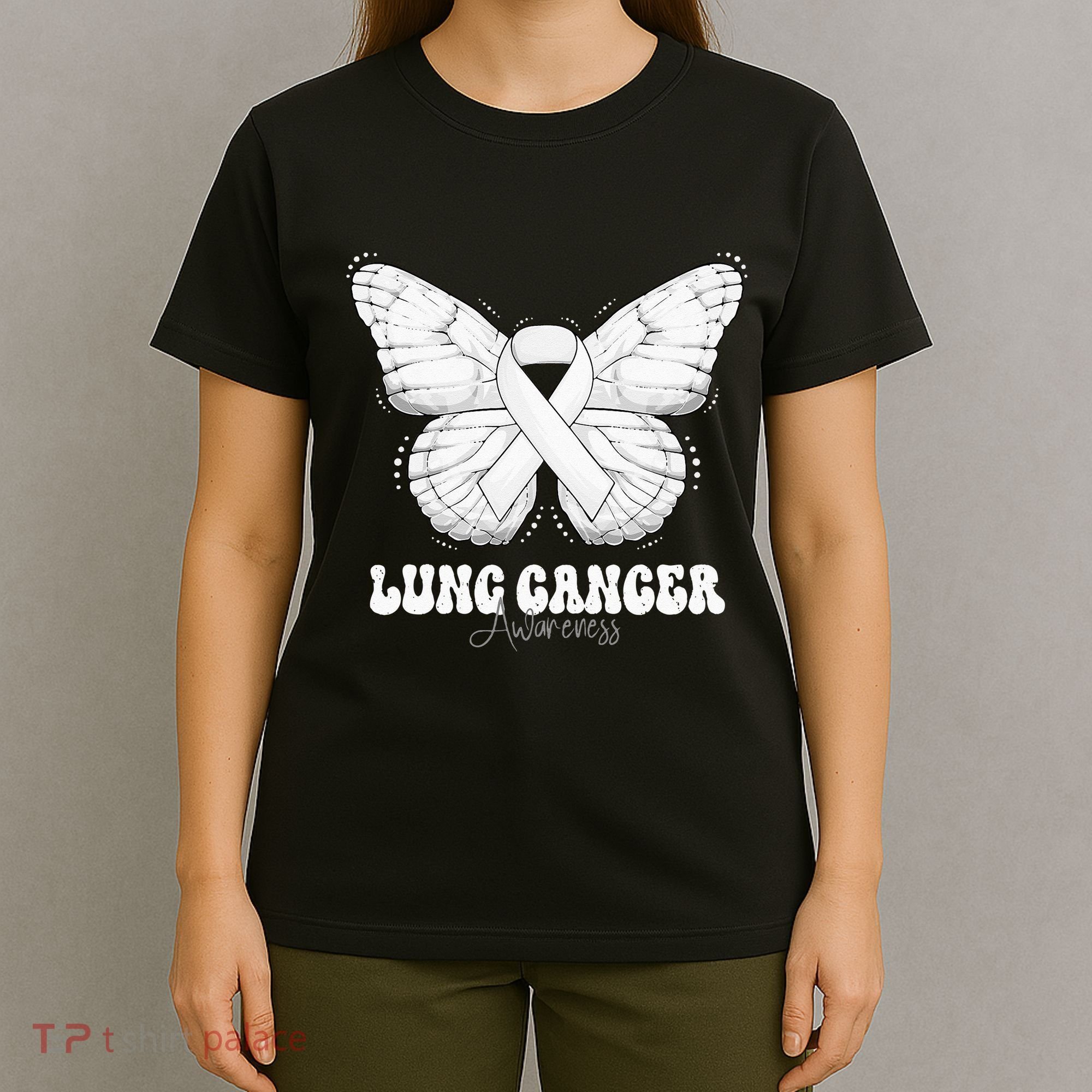Lung Cancer Awareness Month White Ribbon Butterfly T-Shirt