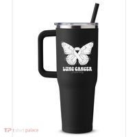 Lung Cancer Awareness Month White Ribbon Butterfly 40oz Vacuum Insulated Stainless Steel Travel Tumbler thumb 2