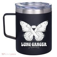 Lung Cancer Awareness Month White Ribbon Butterfly 12oz Stainless Steel Coffee Mug thumb 2
