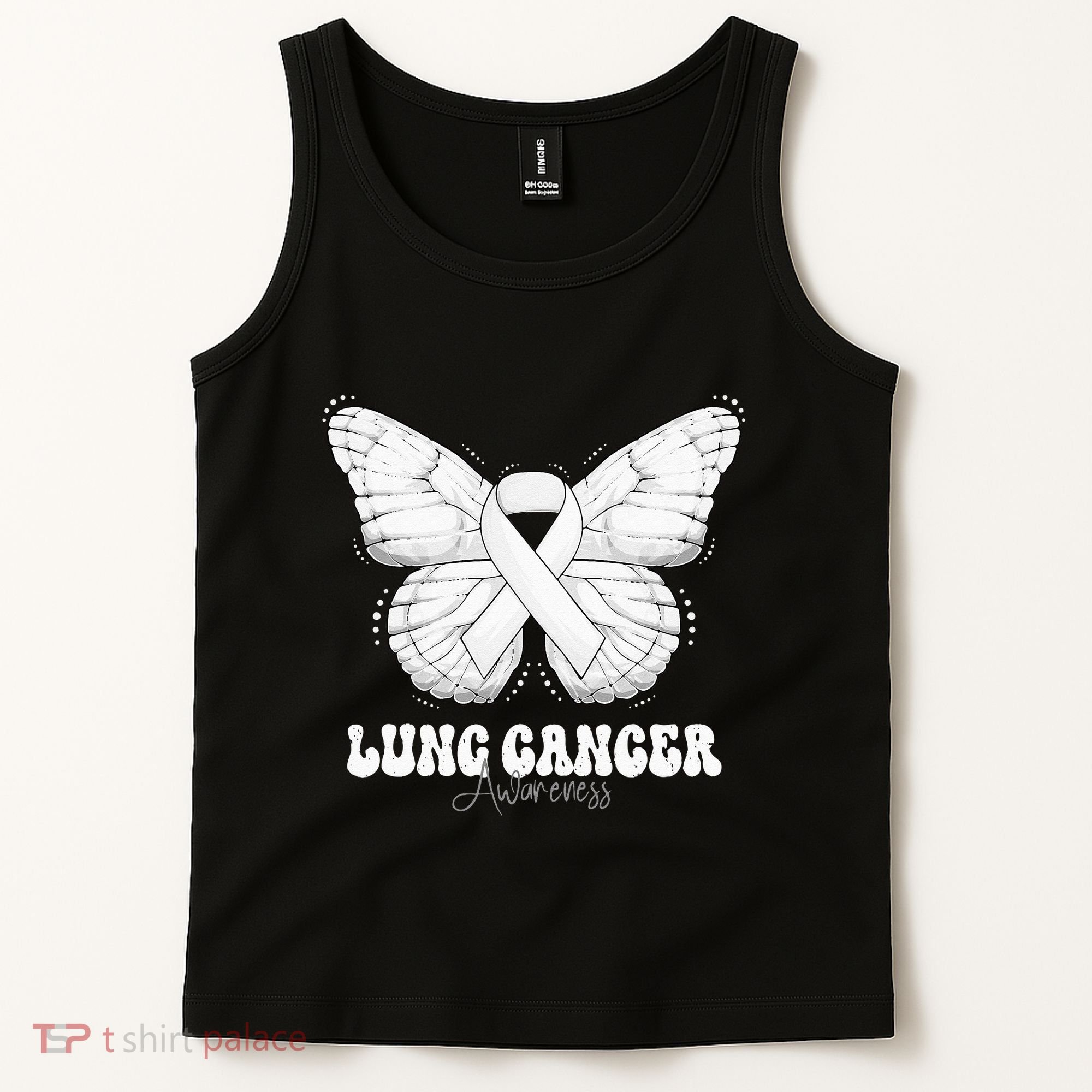 Lung Cancer Awareness Month White Ribbon Butterfly Tank Top