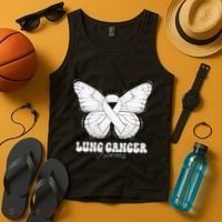 Lung Cancer Awareness Month White Ribbon Butterfly Tank Top thumb 4