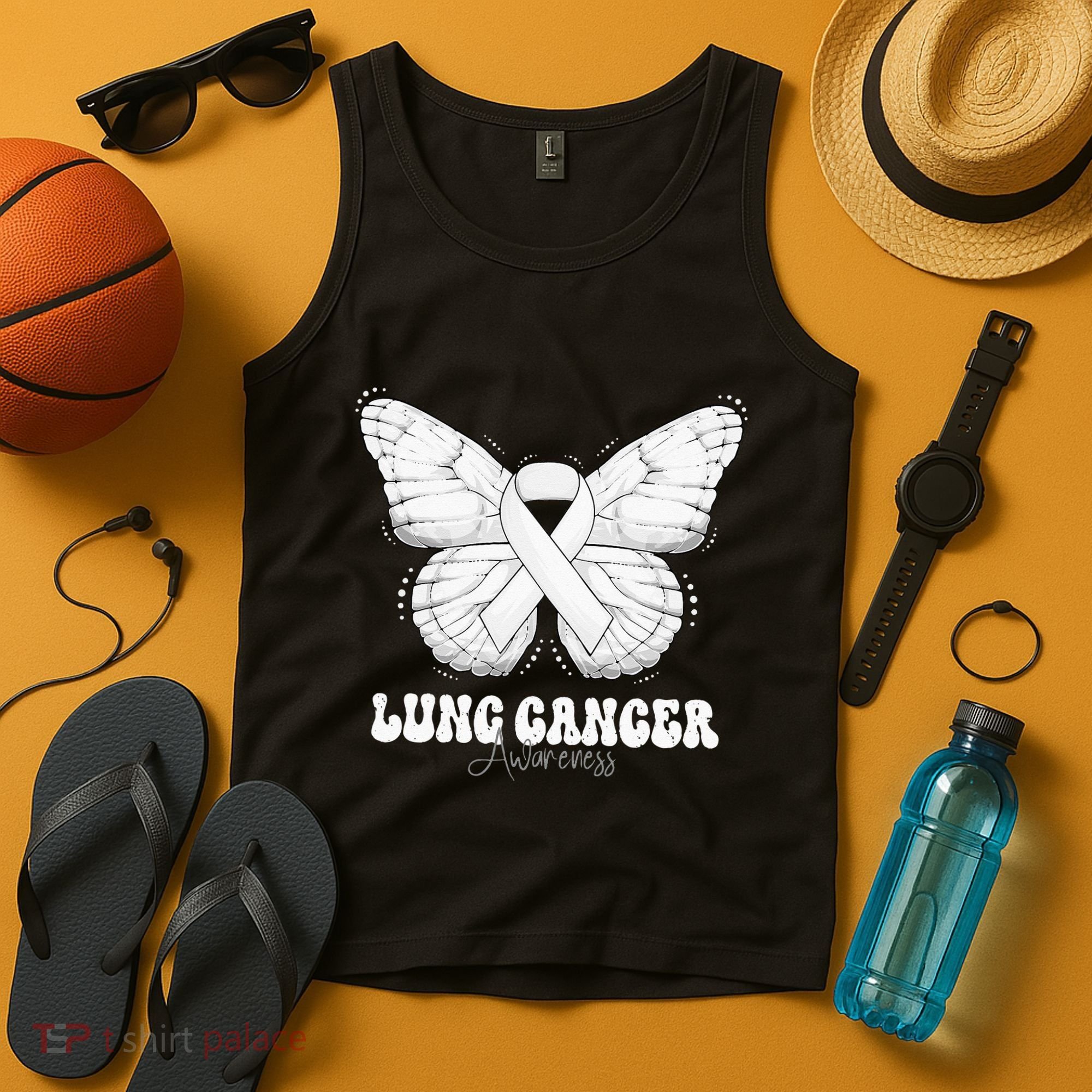 Lung Cancer Awareness Month White Ribbon Butterfly Tank Top