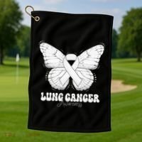 Lung Cancer Awareness Month White Ribbon Butterfly Golf Towel thumb 1