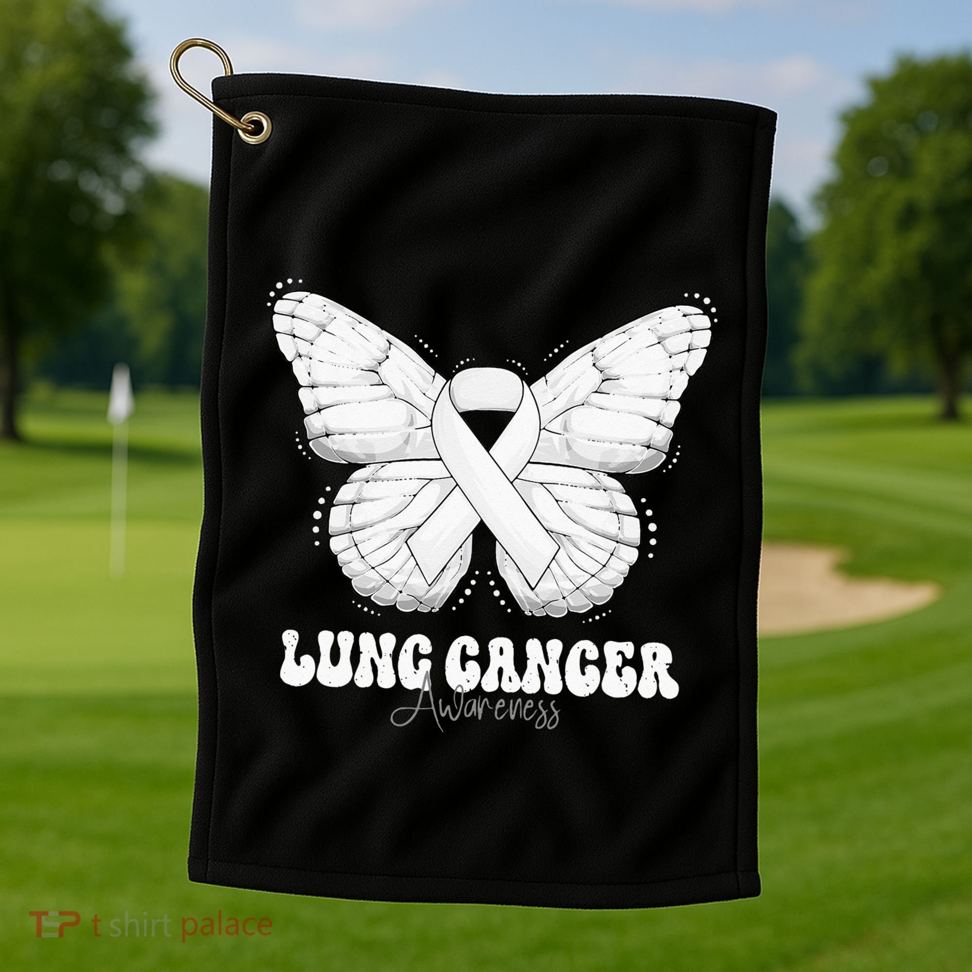 Lung Cancer Awareness Month White Ribbon Butterfly Golf Towel