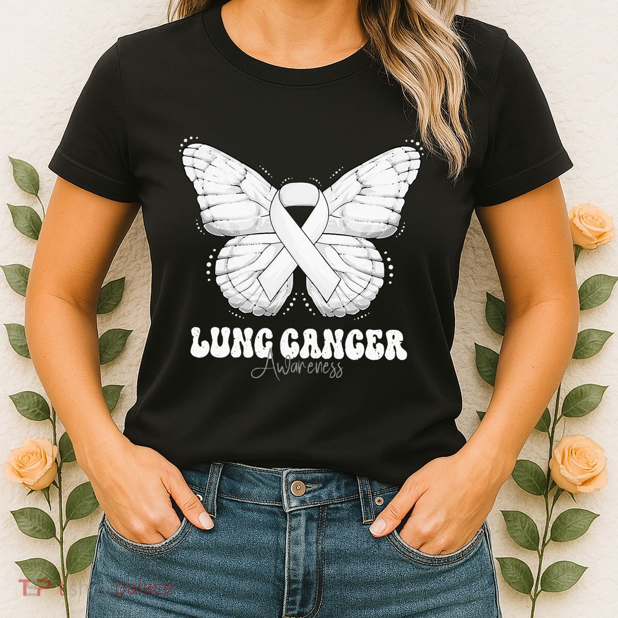 Lung Cancer Awareness Month White Ribbon Butterfly Women's T-Shirt