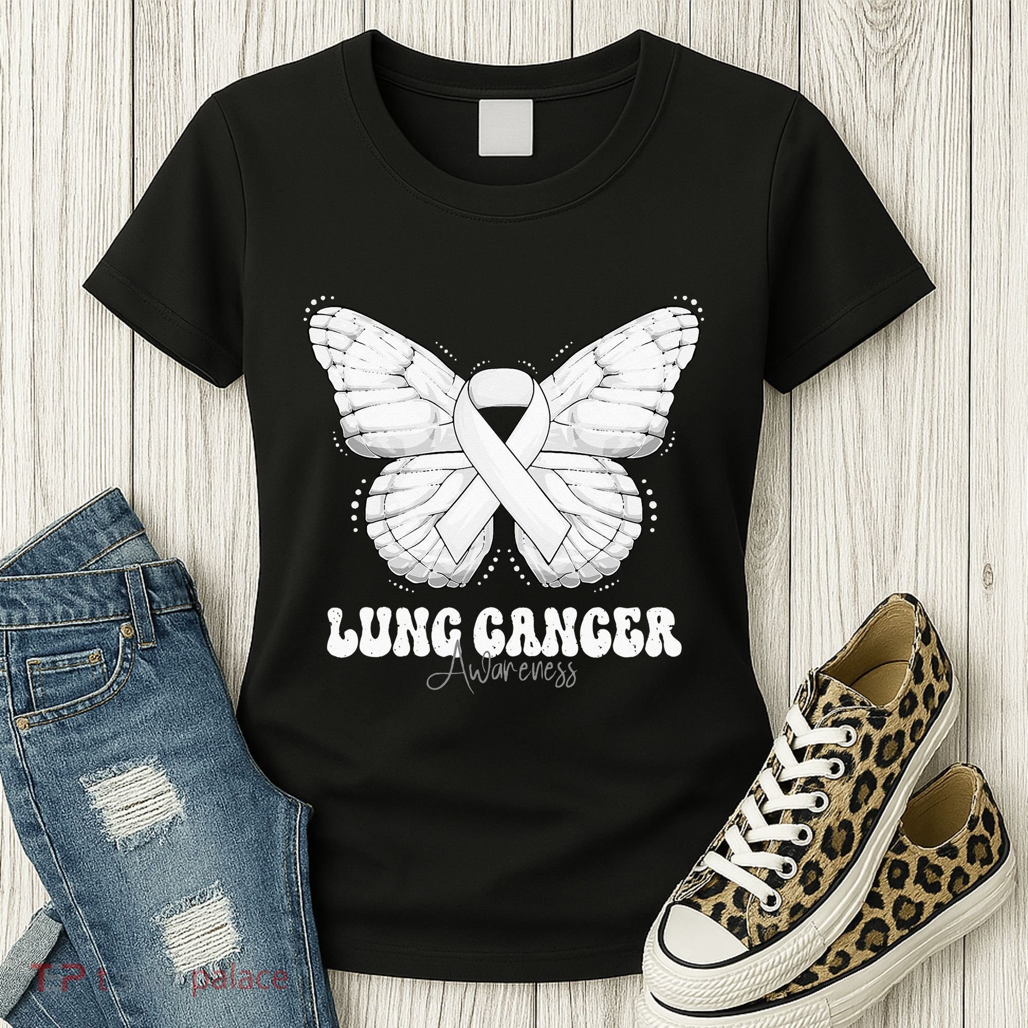 Lung Cancer Awareness Month White Ribbon Butterfly Women's T-Shirt
