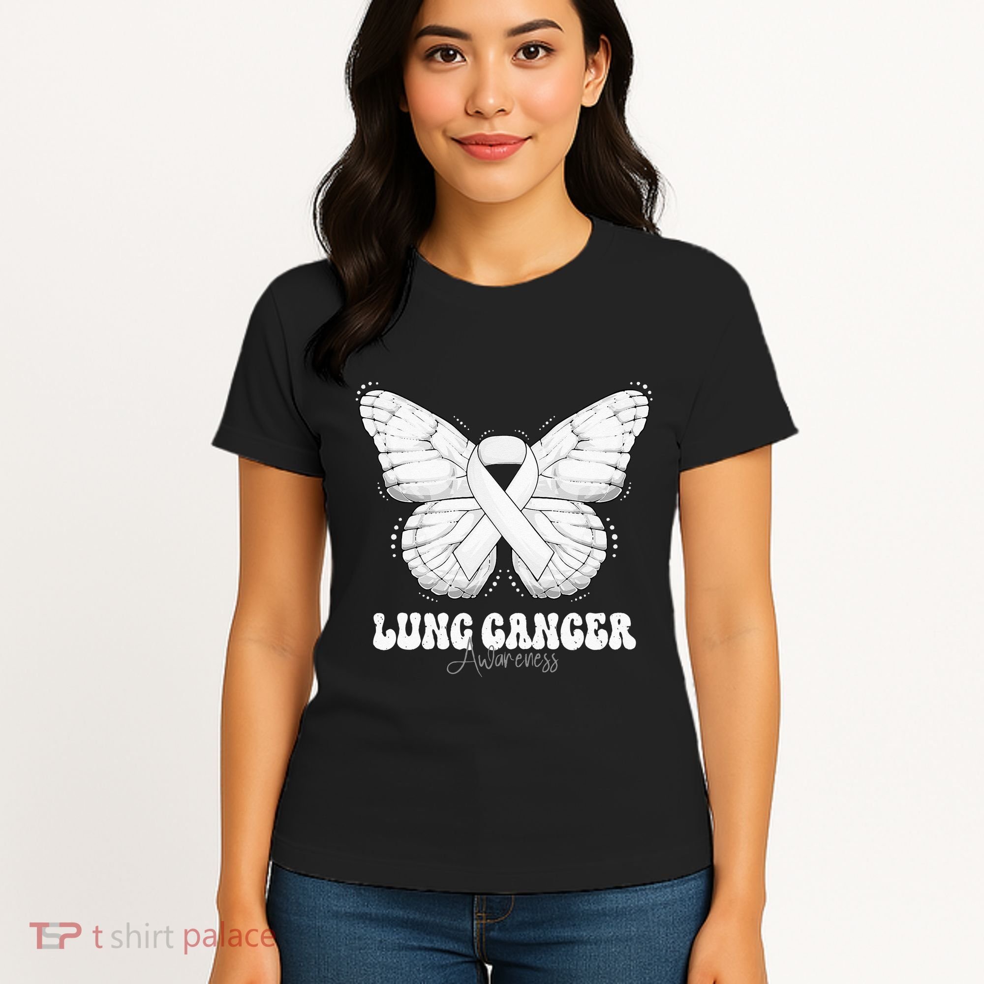 Lung Cancer Awareness Month White Ribbon Butterfly Women's T-Shirt