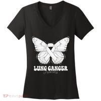 Lung Cancer Awareness Month White Ribbon Butterfly Women's V-Neck T-Shirt thumb 0