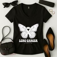 Lung Cancer Awareness Month White Ribbon Butterfly Women's V-Neck T-Shirt thumb 2