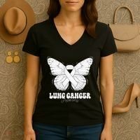 Lung Cancer Awareness Month White Ribbon Butterfly Women's V-Neck T-Shirt thumb 3