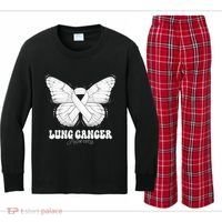 Lung Cancer Awareness Month White Ribbon Butterfly Kids Long Sleeve Plaid Pajama Set thumb 0