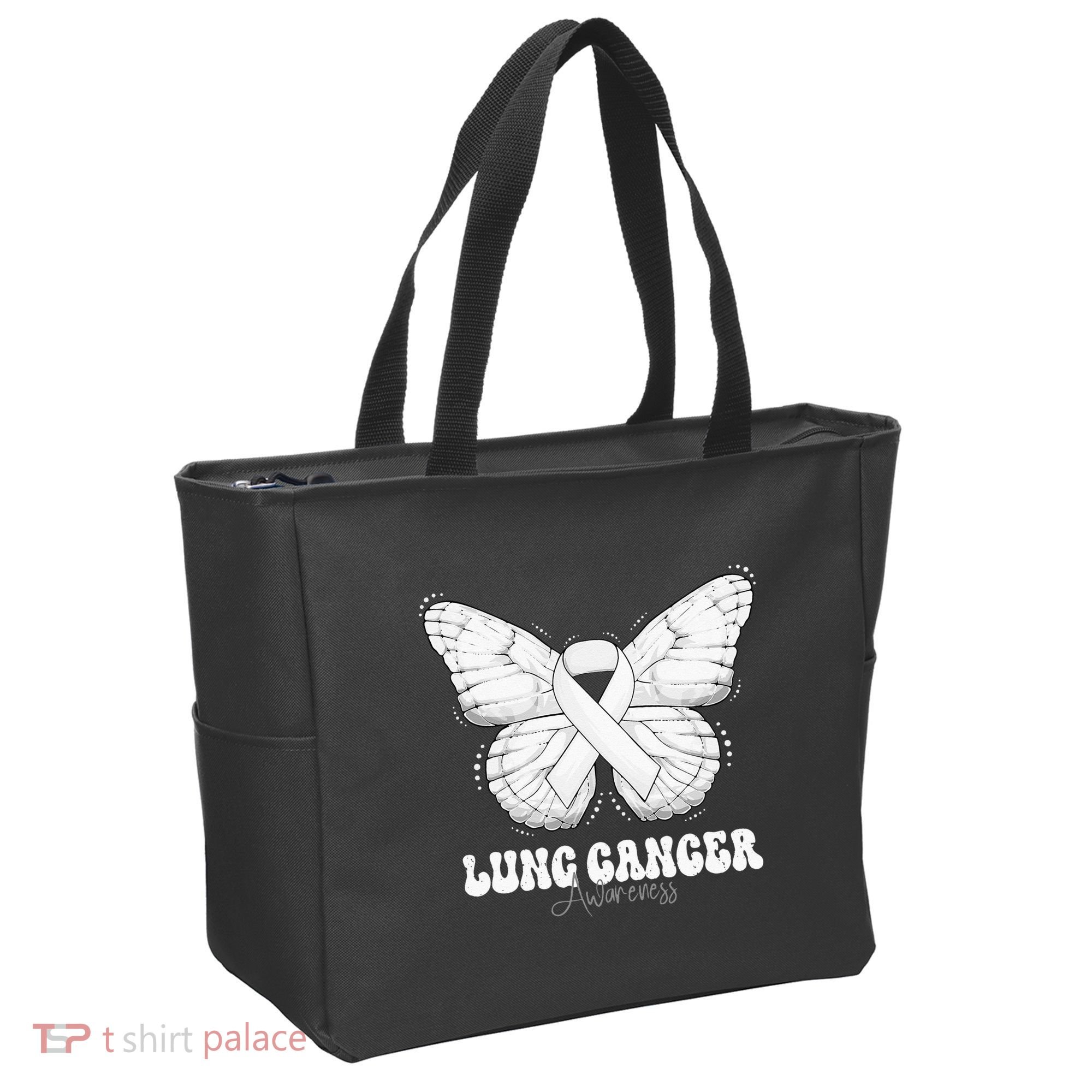 Lung Cancer Awareness Month White Ribbon Butterfly Tote Bag
