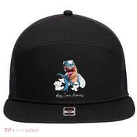 Lung Cancer Awareness Month White Ribbon Trex 7 Panel Mesh Trucker Snapback Hat thumb 0