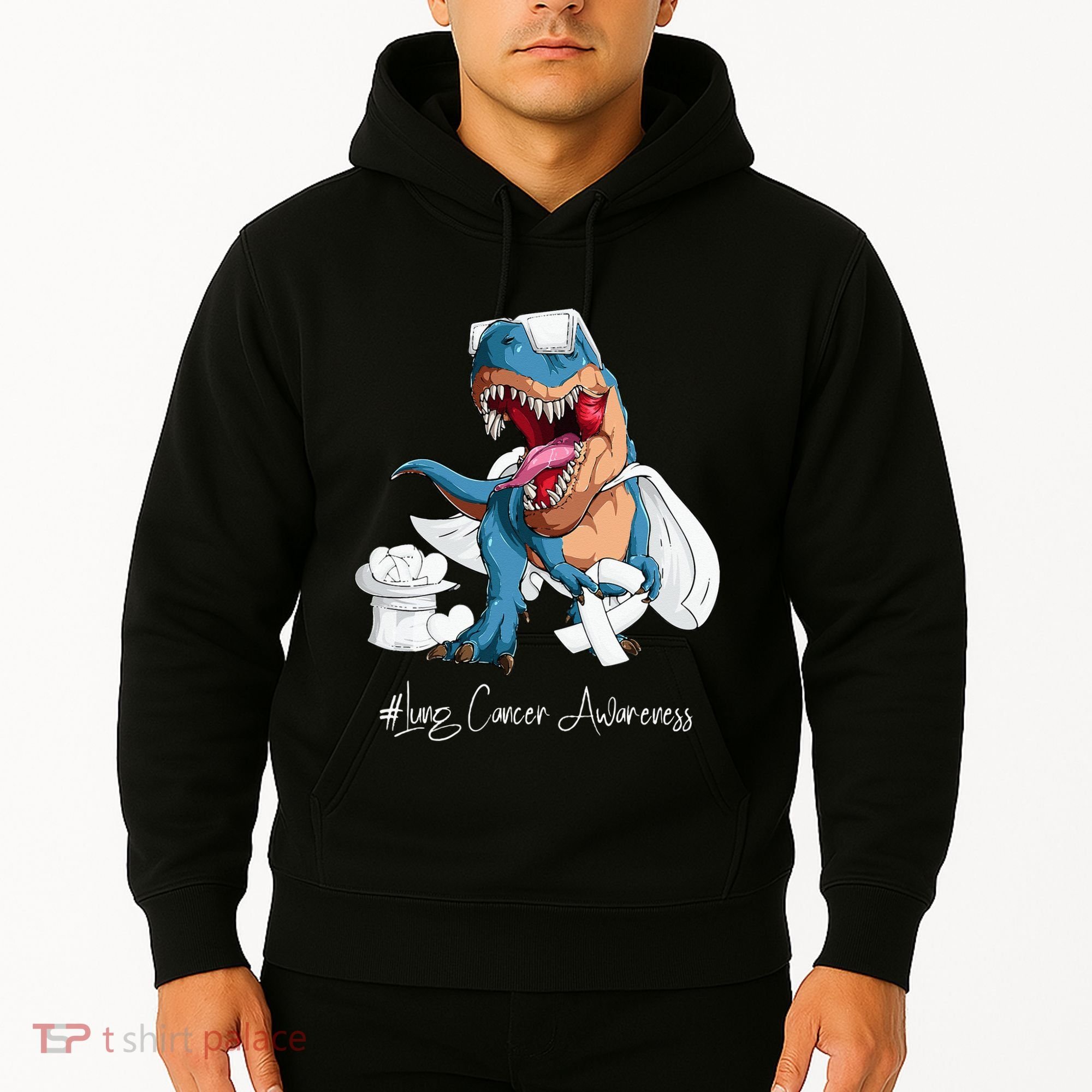 Lung Cancer Awareness Month White Ribbon Trex Hoodie