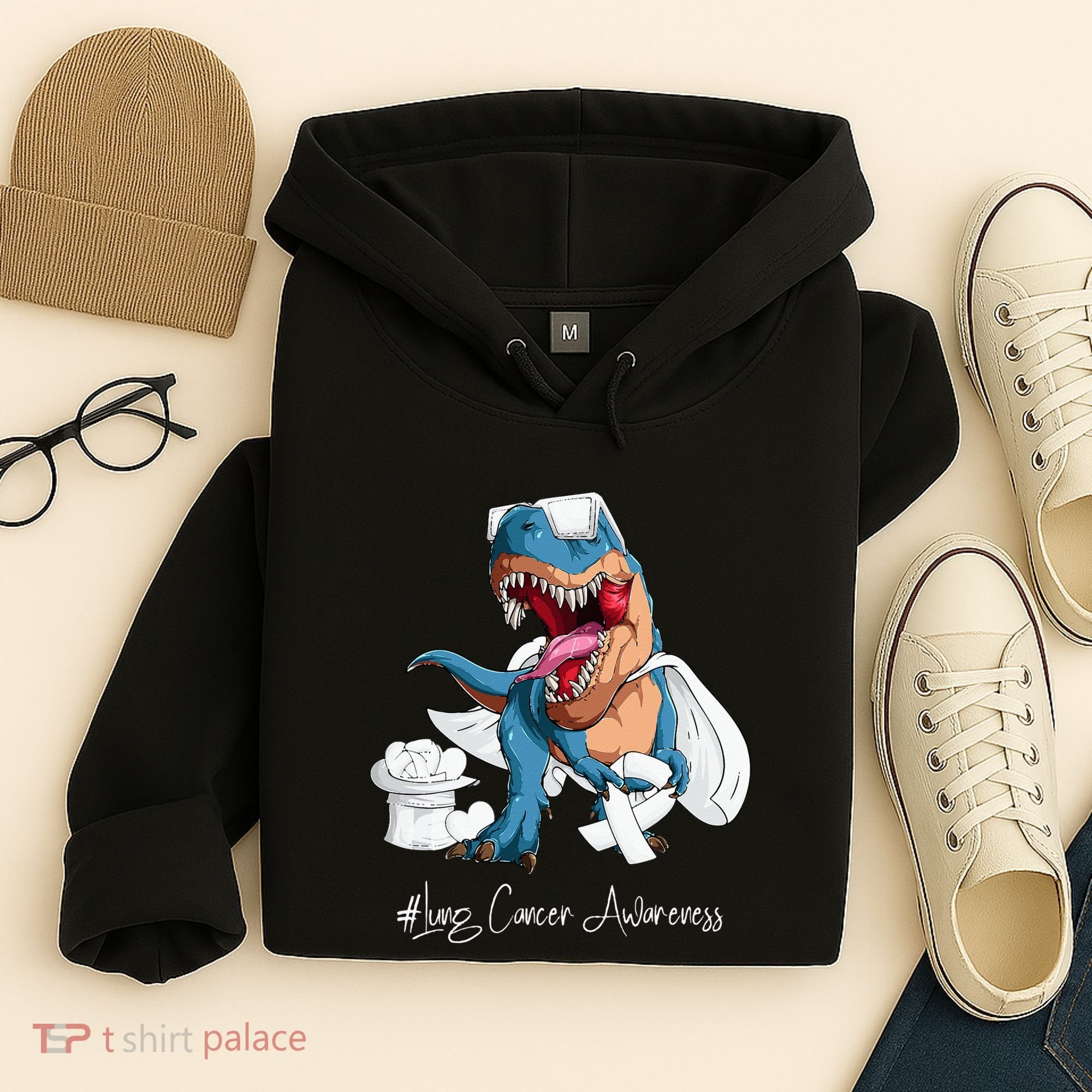 Lung Cancer Awareness Month White Ribbon Trex Hoodie