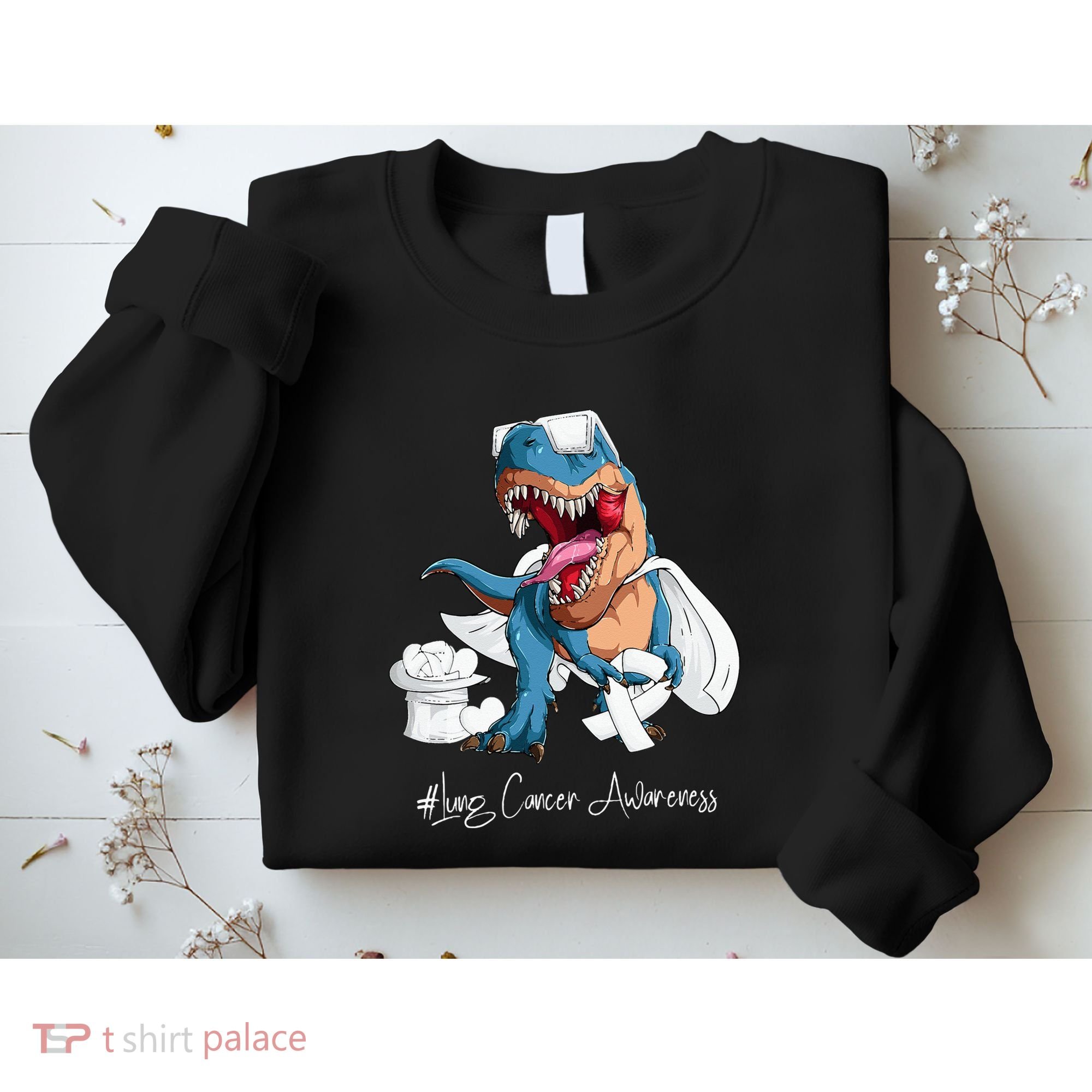Lung Cancer Awareness Month White Ribbon Trex Sweatshirt