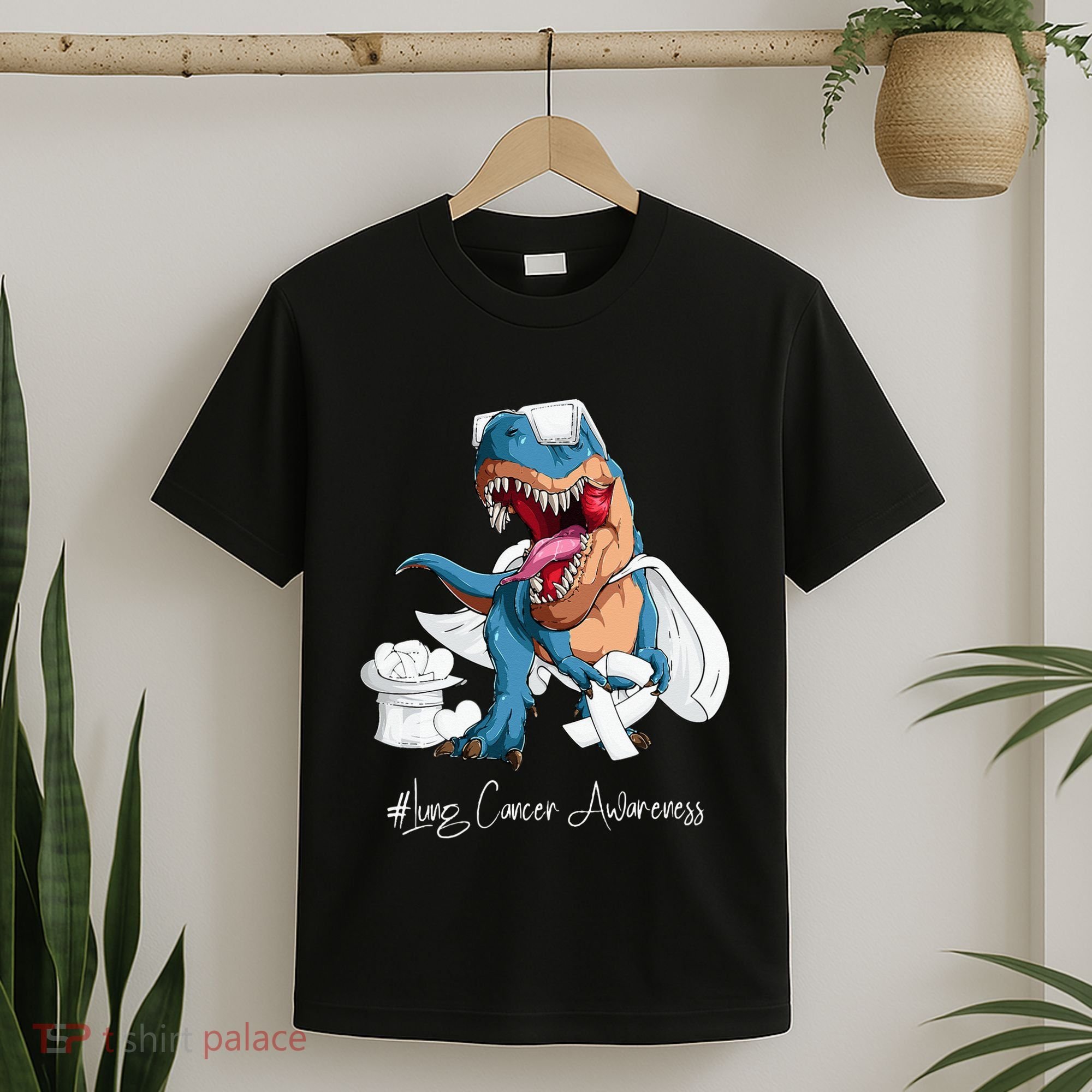 Lung Cancer Awareness Month White Ribbon Trex T-Shirt