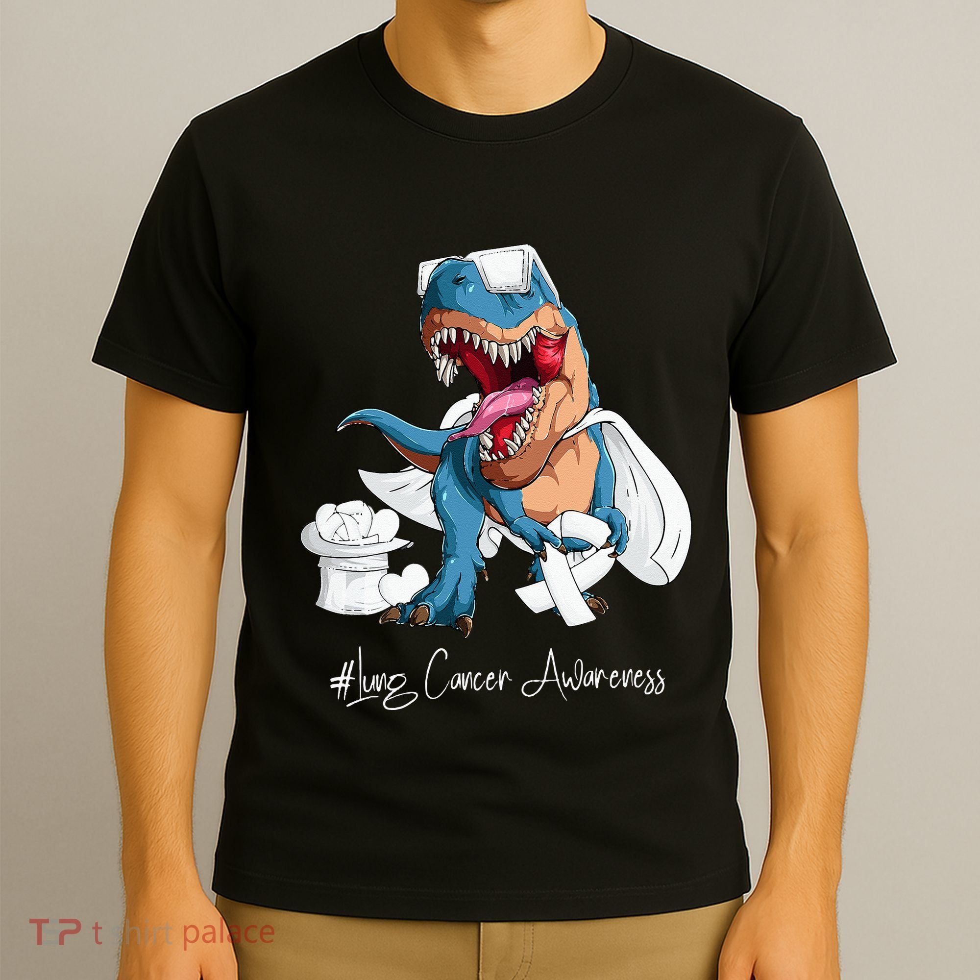 Lung Cancer Awareness Month White Ribbon Trex T-Shirt