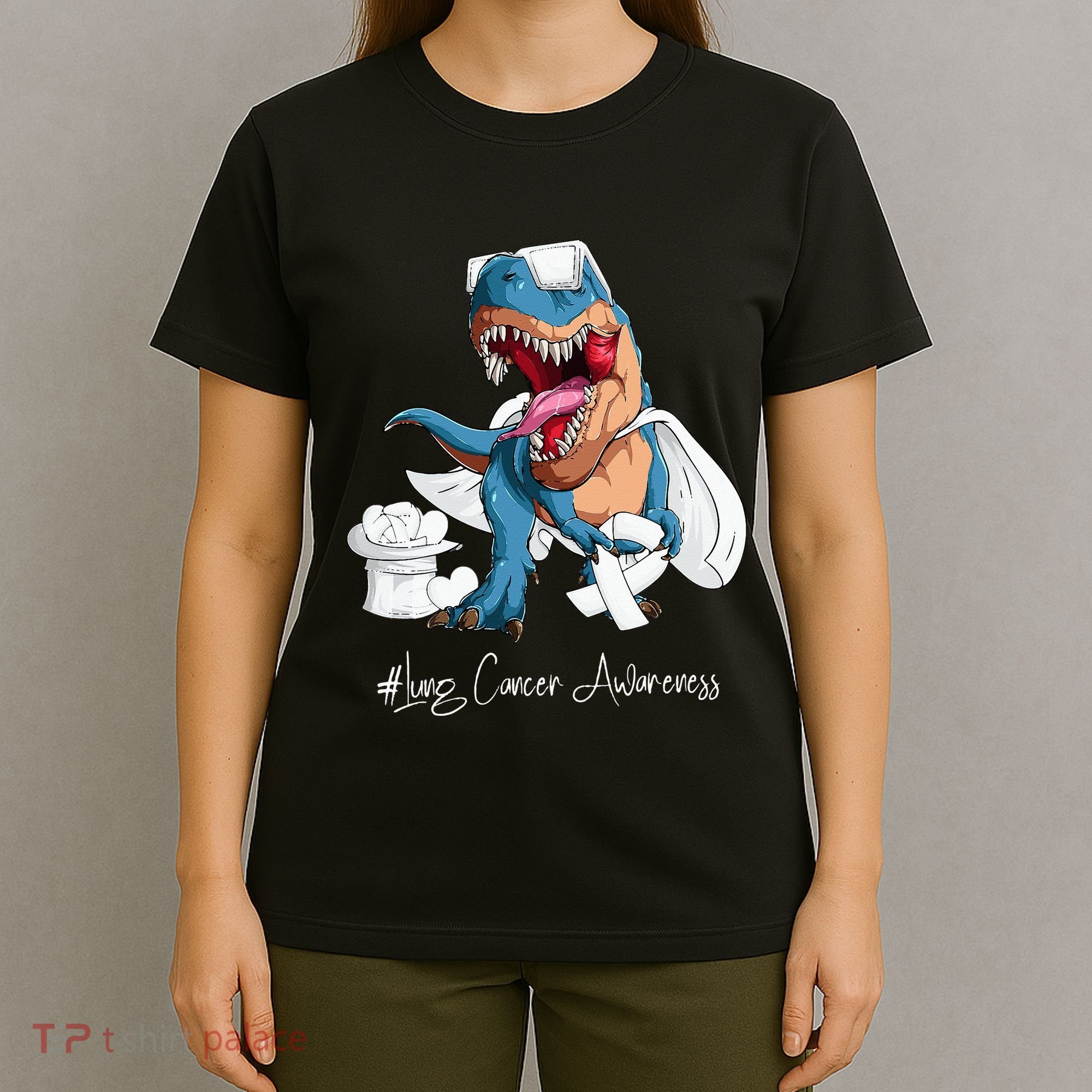 Lung Cancer Awareness Month White Ribbon Trex T-Shirt