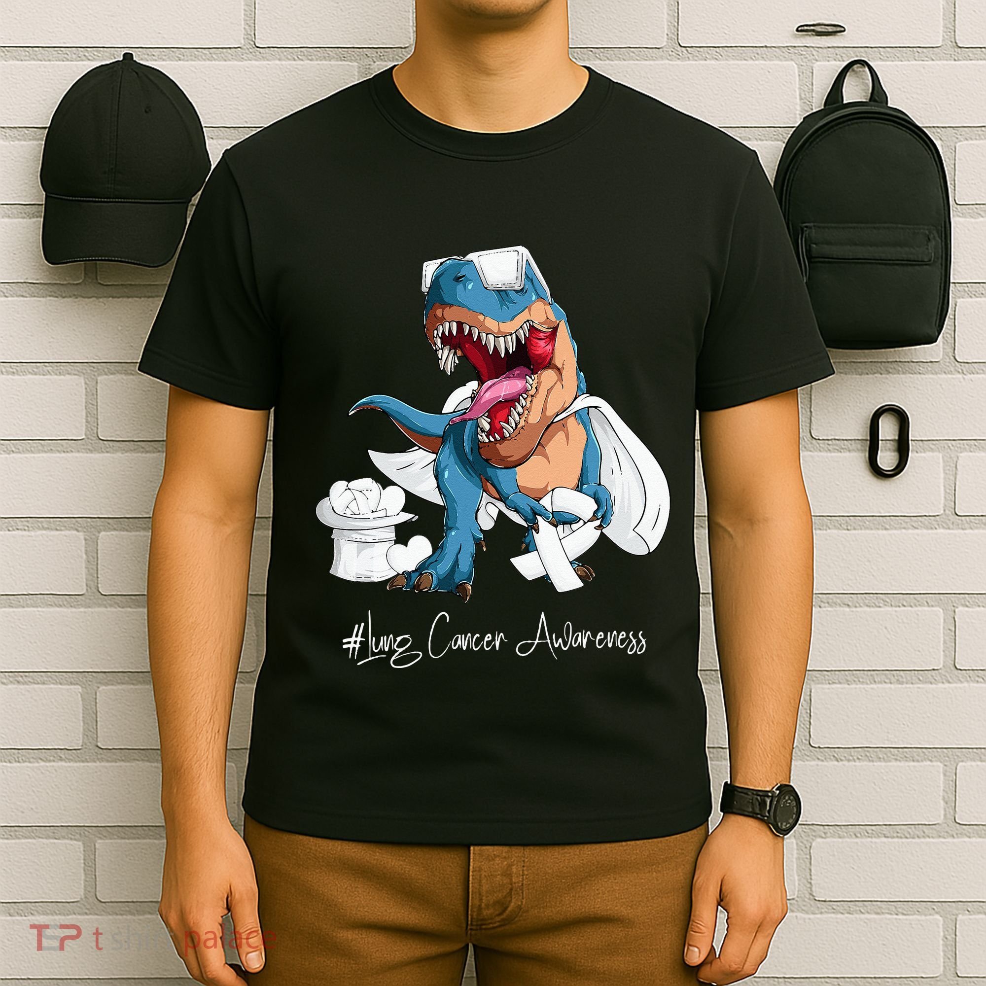 Lung Cancer Awareness Month White Ribbon Trex T-Shirt