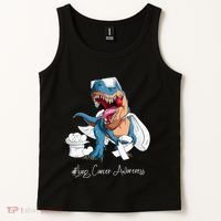 Lung Cancer Awareness Month White Ribbon Trex Tank Top thumb 2