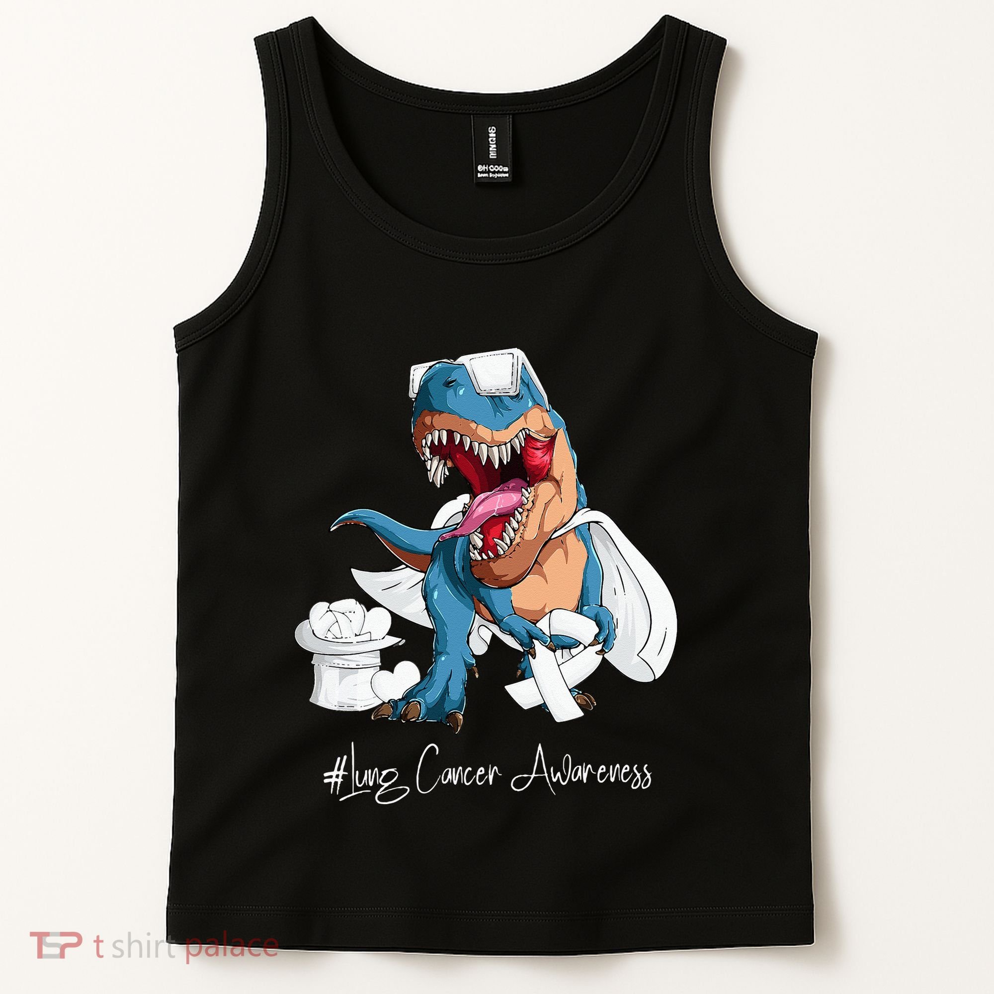 Lung Cancer Awareness Month White Ribbon Trex Tank Top