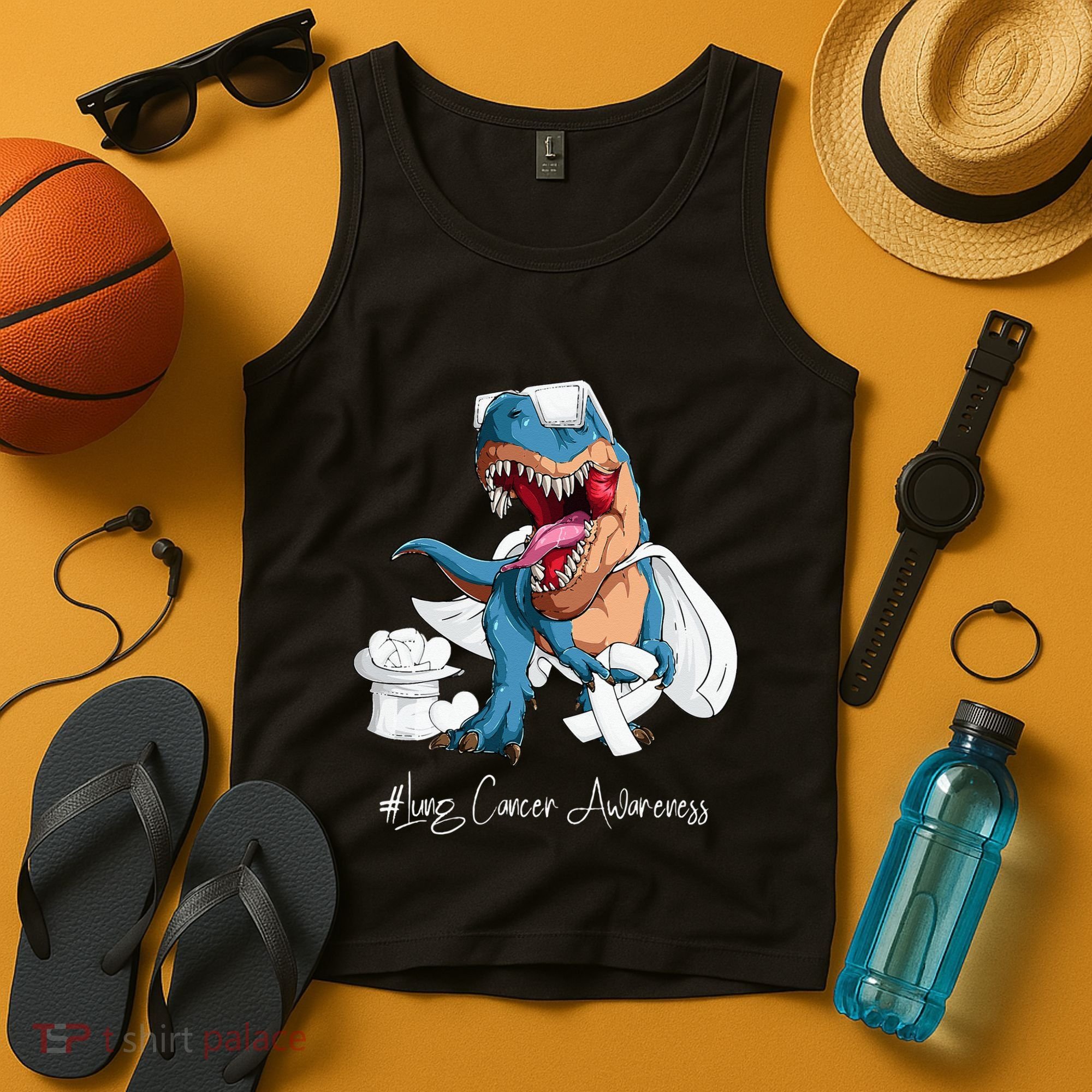Lung Cancer Awareness Month White Ribbon Trex Tank Top