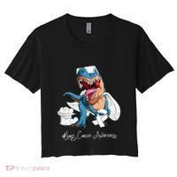 Lung Cancer Awareness Month White Ribbon Trex Women's Crop Top Tee thumb 0