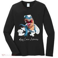Lung Cancer Awareness Month White Ribbon Trex Women's Long Sleeve Shirt thumb 0