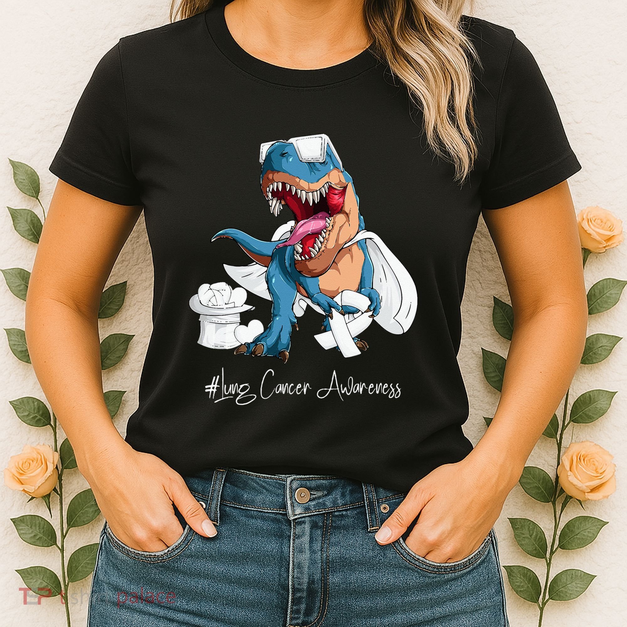 Lung Cancer Awareness Month White Ribbon Trex Women's T-Shirt