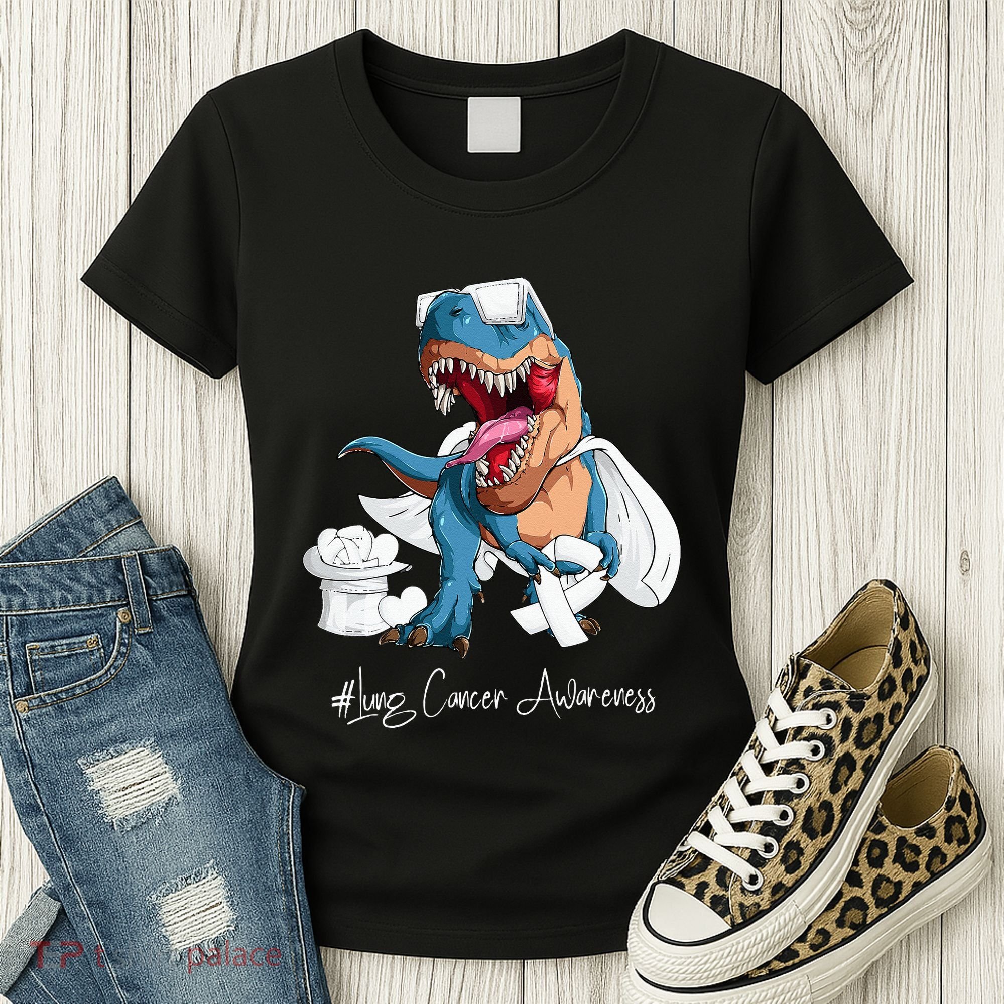Lung Cancer Awareness Month White Ribbon Trex Women's T-Shirt