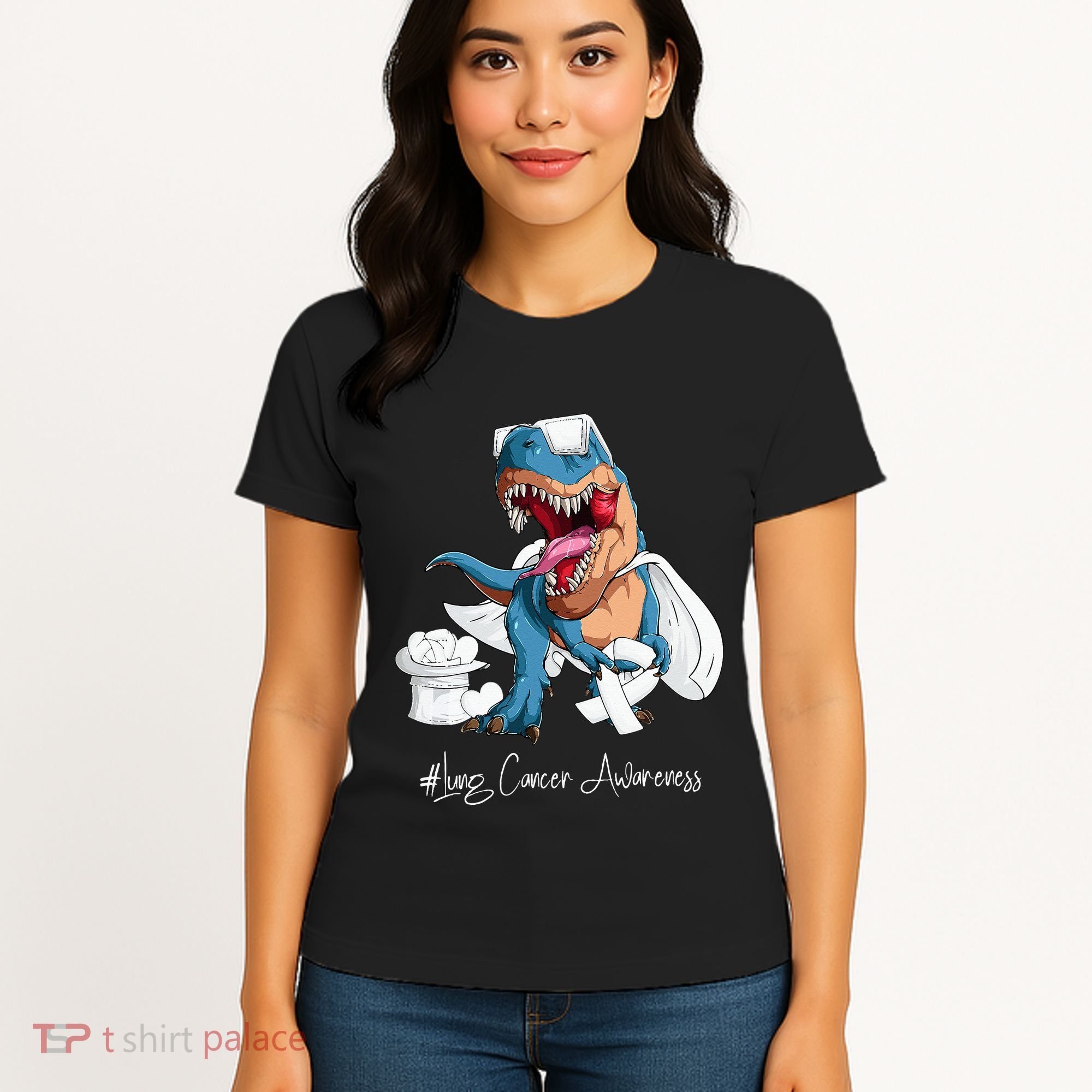 Lung Cancer Awareness Month White Ribbon Trex Women's T-Shirt