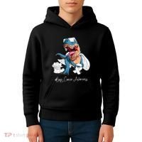 Lung Cancer Awareness Month White Ribbon Trex Kids Hoodie thumb 4