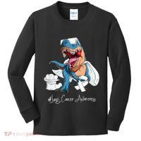 Lung Cancer Awareness Month White Ribbon Trex Kids Long Sleeve Shirt thumb 0