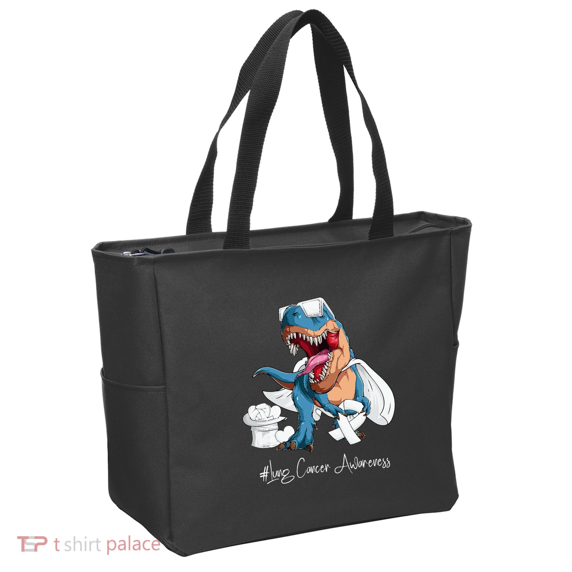 Lung Cancer Awareness Month White Ribbon Trex Tote Bag