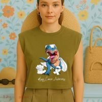 Lung Cancer Awareness Month White Ribbon Trex Garment-Dyed Women's Muscle Tee thumb 4