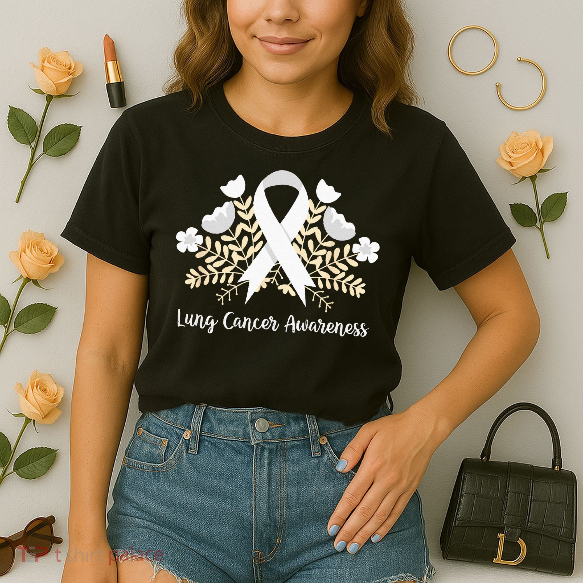 Lung Cancer Awareness Ribbon Lung Cancer Comfort Colors Boxy T-Shirt