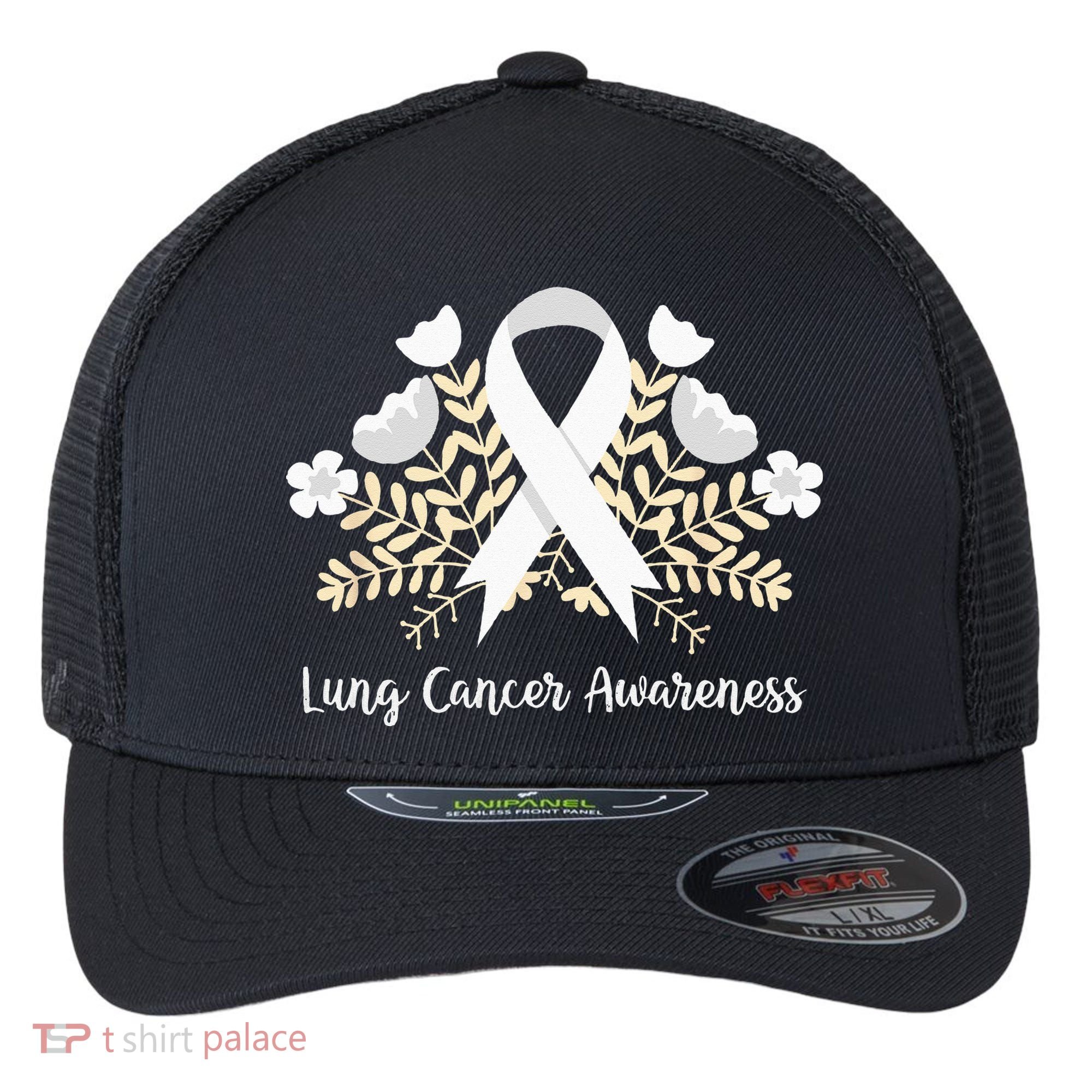 Lung Cancer Awareness Ribbon Lung Cancer Flexfit Unipanel Trucker Cap