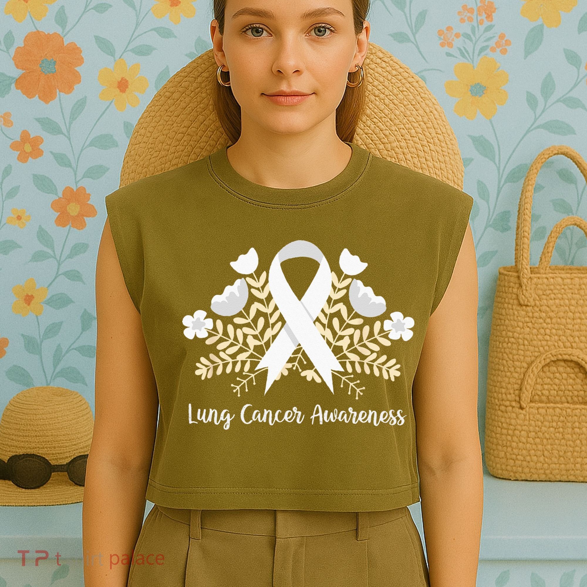 Lung Cancer Awareness Ribbon Lung Cancer Garment-Dyed Women's Muscle Tee