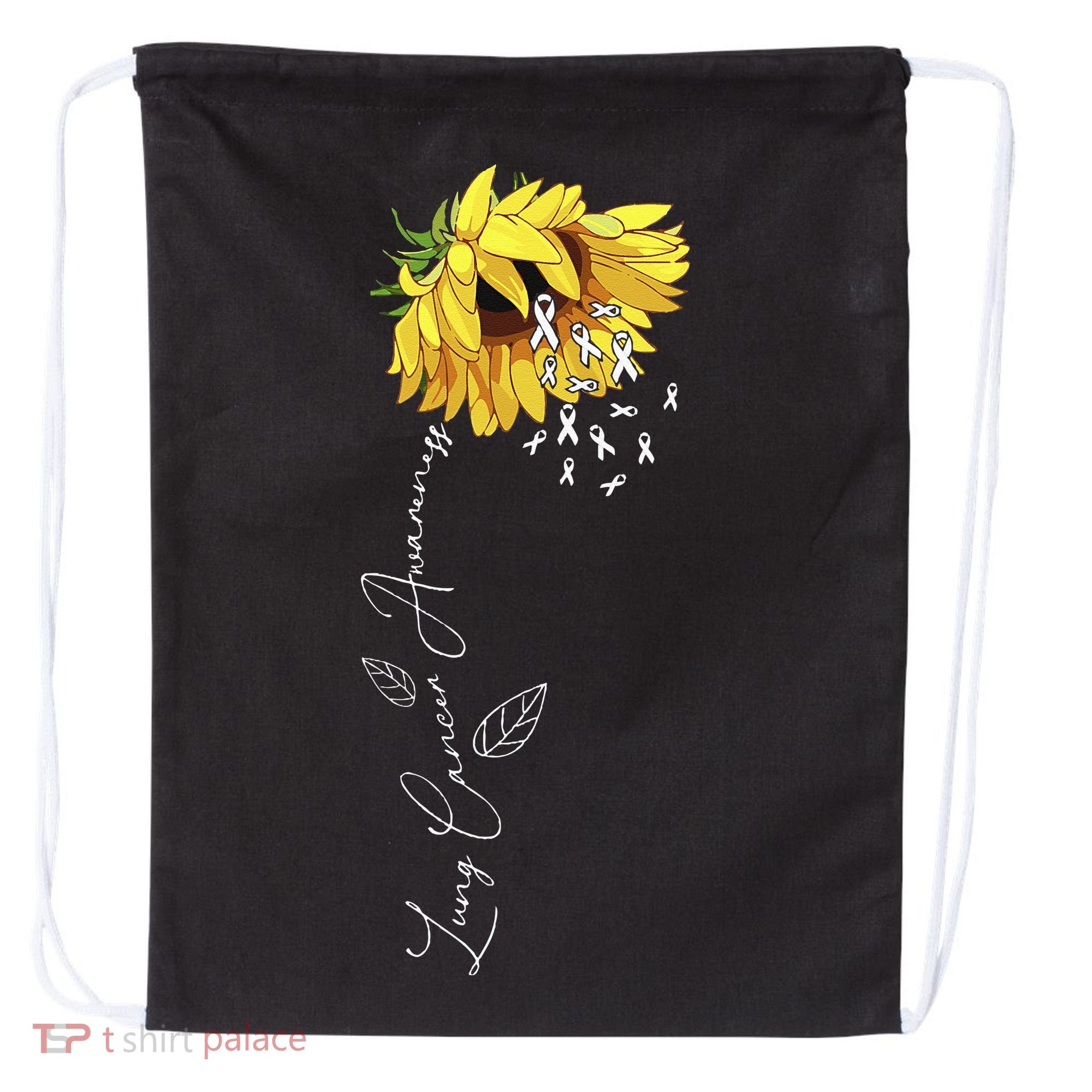 Lung Cancer Awareness Sunflower Drawstring Bag